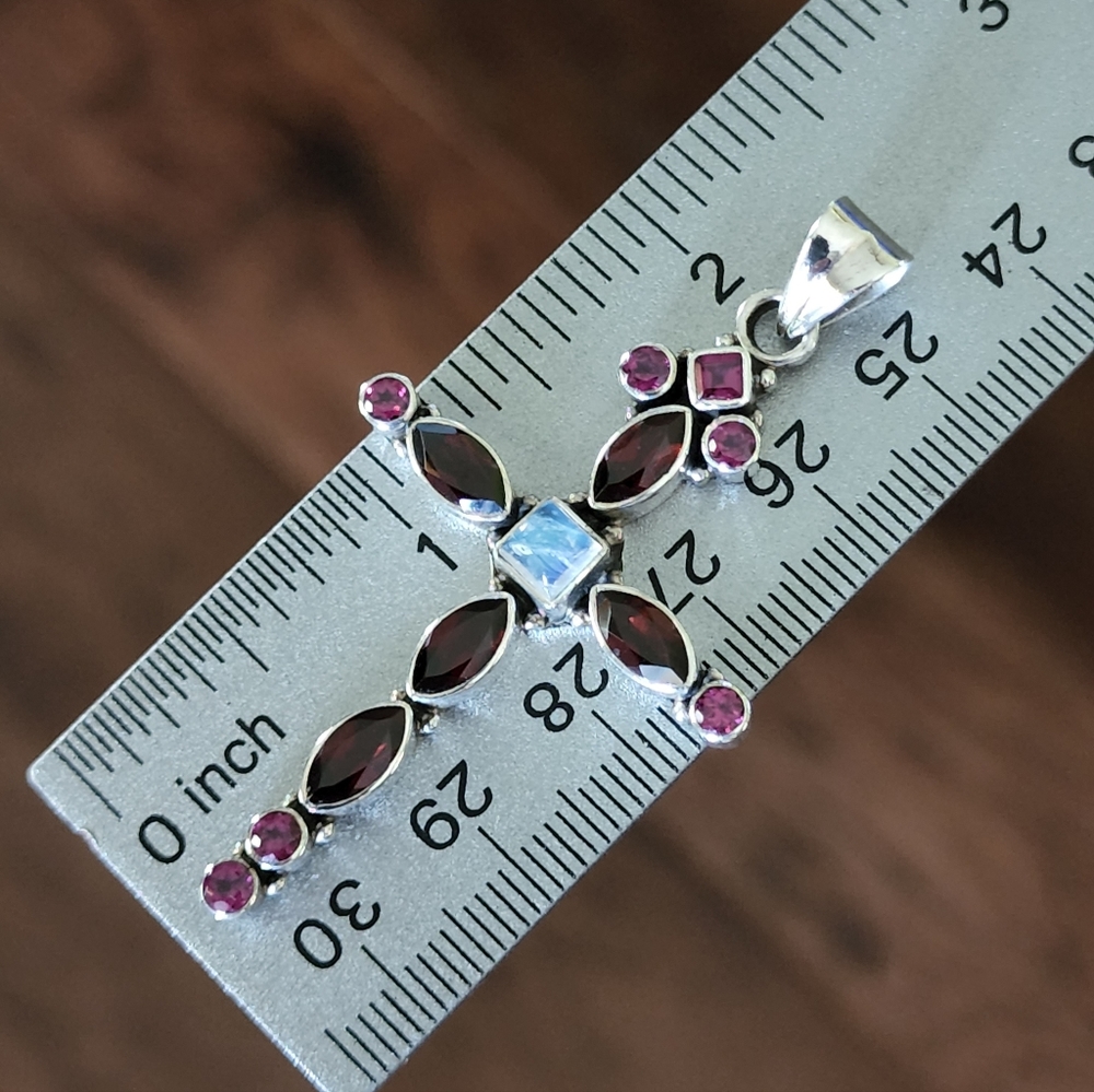 Nicky Butler Sterling Silver 925 Cross Pendant NB Garnet Moonstone Rhodolite NWT - Picture 8 of 14